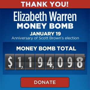 Elizabeth Warren Money Bomb - January 19, 2012 - Display images to see the current total